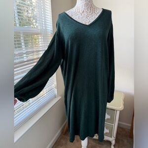 EUC Emerald Green Belle Kim Gravel V Neck Sweater Dress Plus Size 2X Holiday